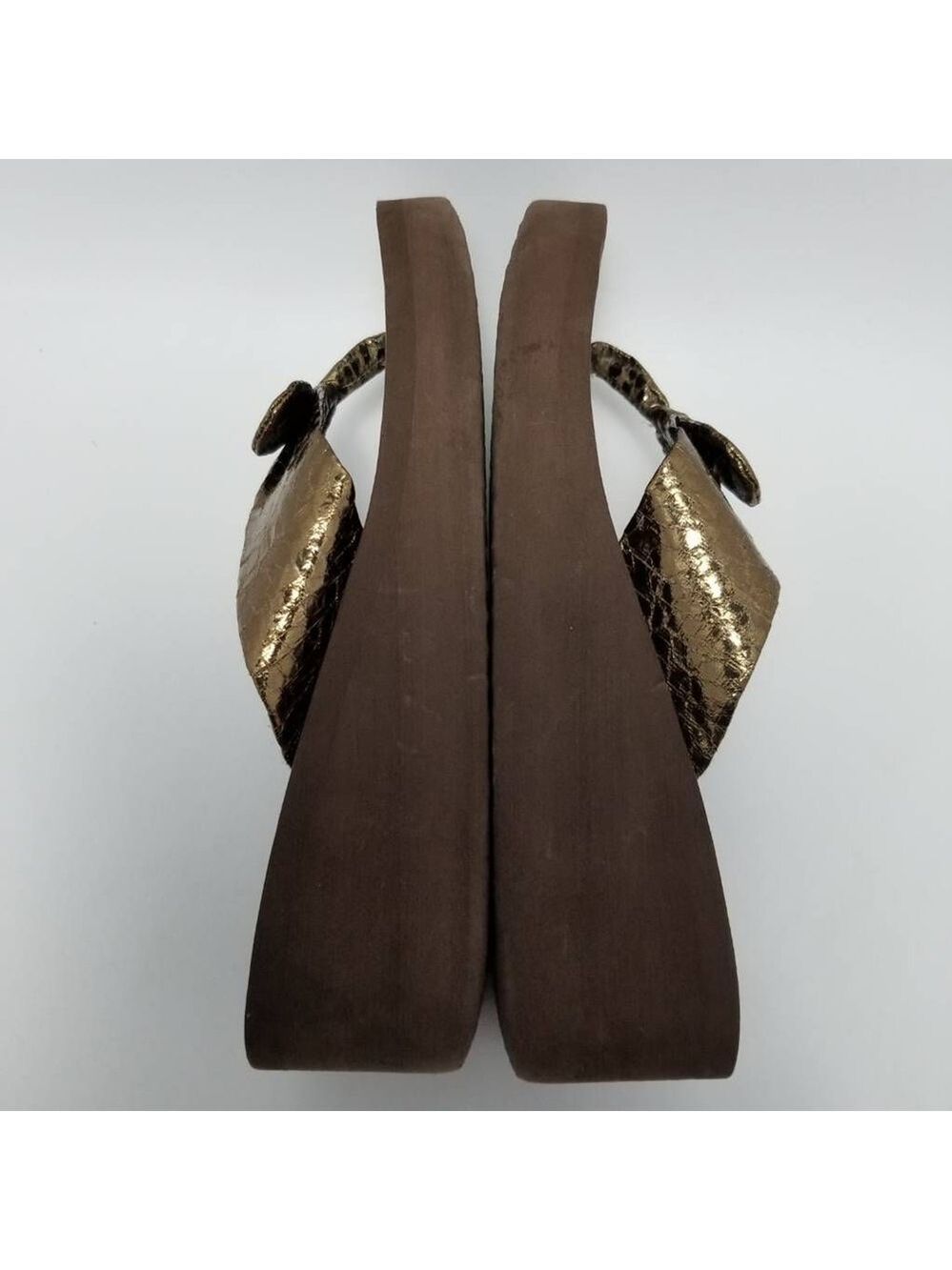 Womens Metallics Brown Thong Mid Wedge Sandals Slip On Size 8 - Picture 7 of 12